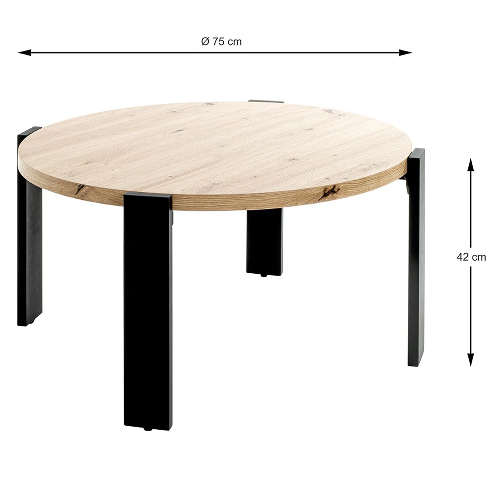 Eufaula Wooden Coffee Table With Black Metal Frame In Oak