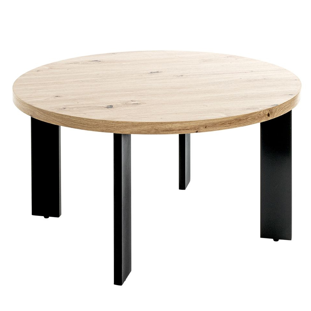 Eufaula Wooden Coffee Table With Black Metal Legs In Oak