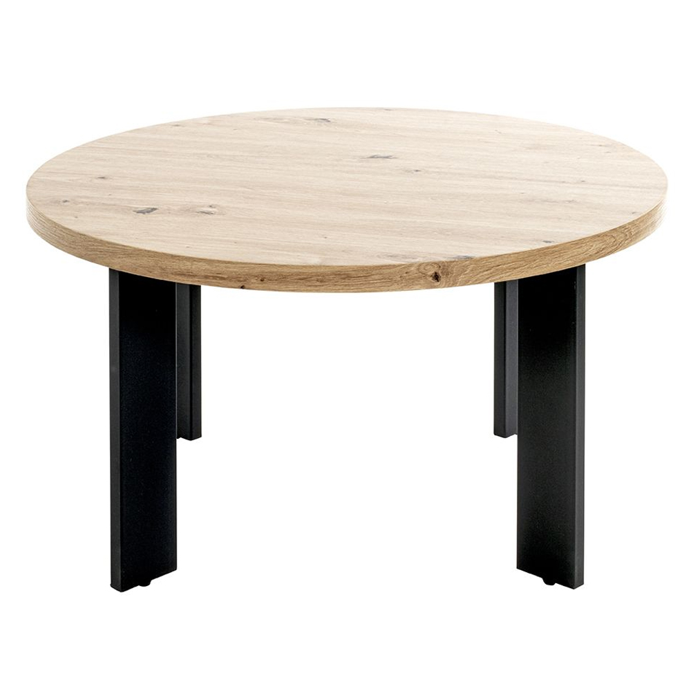 Eufaula Wooden Coffee Table With Black Metal Legs In Oak