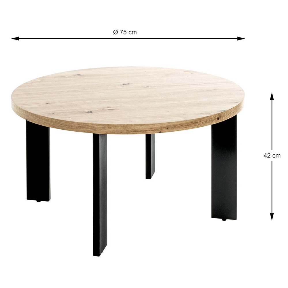 Eufaula Wooden Coffee Table With Black Metal Legs In Oak