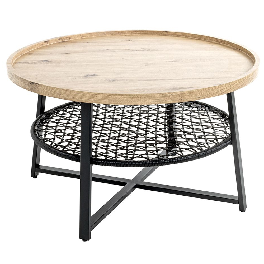 Eufaula Wooden Coffee Table With Black Metal Undershelf In Oak