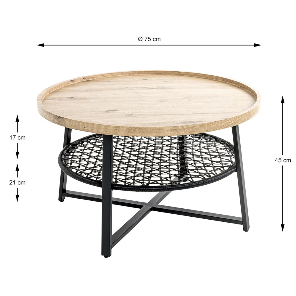Eufaula Wooden Coffee Table With Black Metal Undershelf In Oak