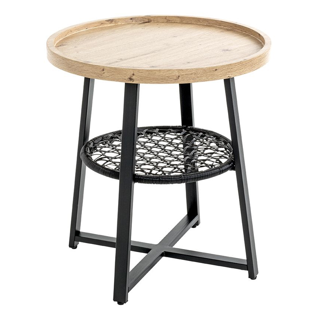 Eufaula Wooden End Table With Black Metal Undershelf In Oak