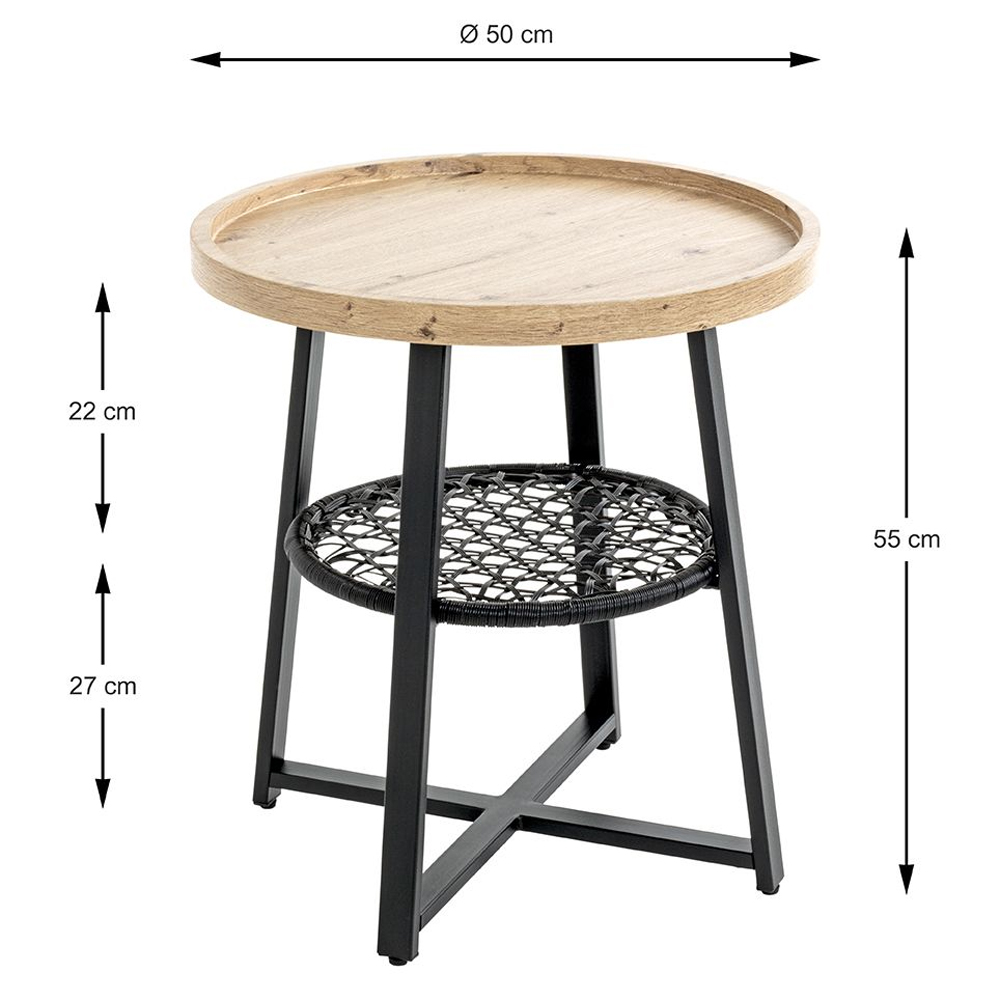 Eufaula Wooden End Table With Black Metal Undershelf In Oak