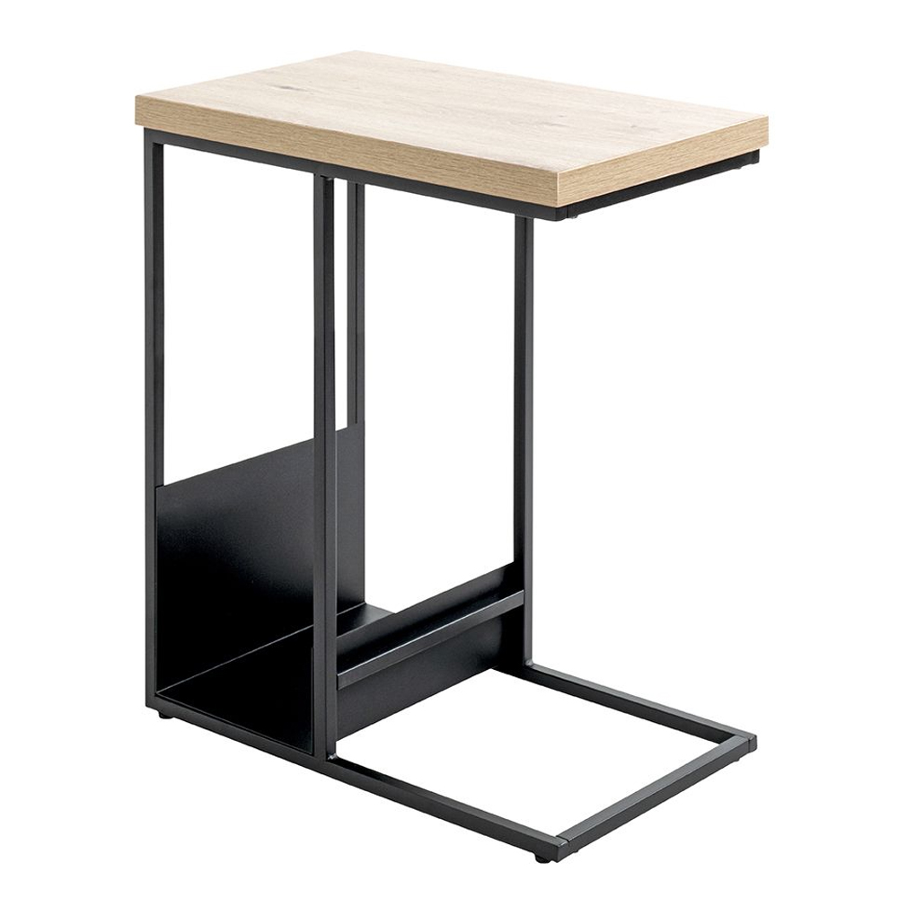 Eufaula Wooden Rectangular End Table With Black Metal Frame In Oak