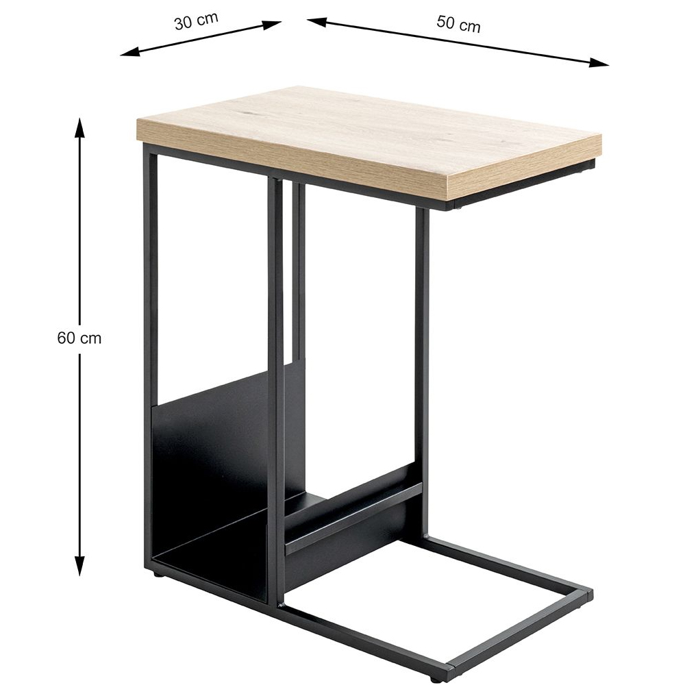 Eufaula Wooden Rectangular End Table With Black Metal Frame In Oak