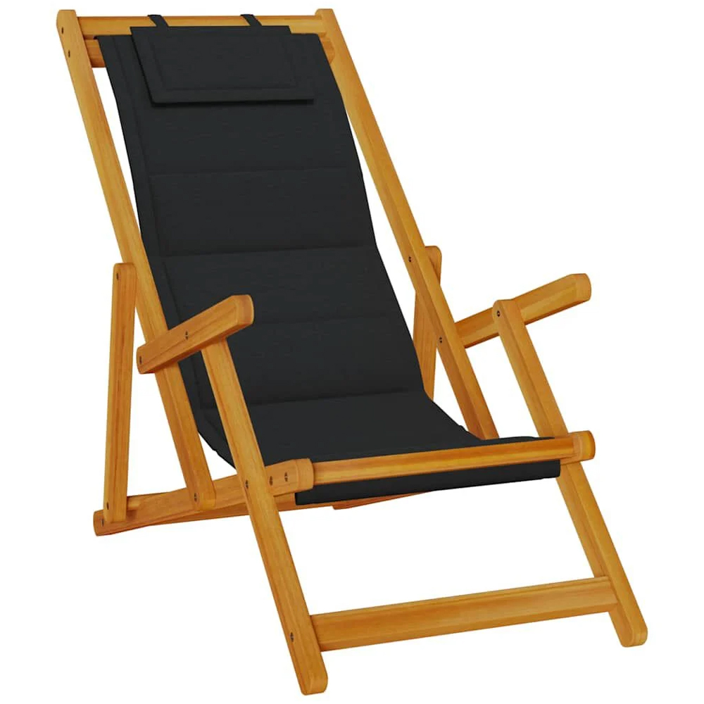 Eugene Wooden Folding Beach Chair With Black Fabric Seat