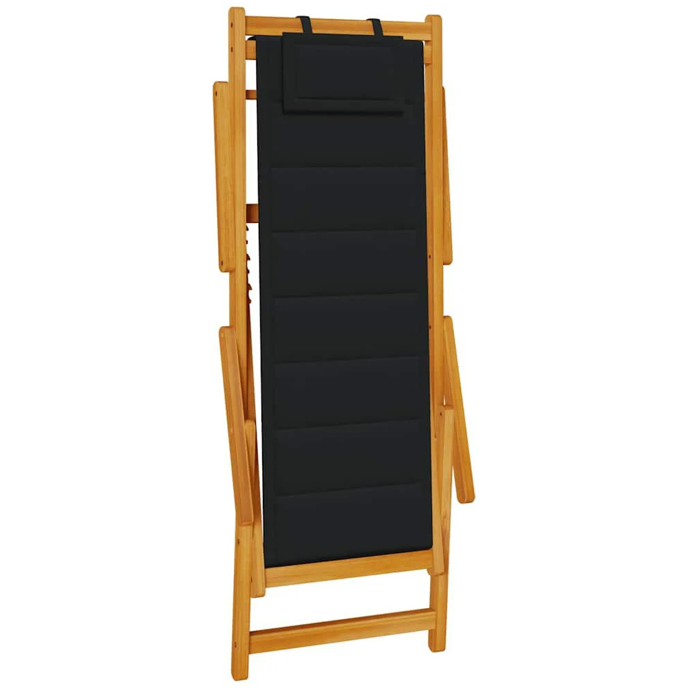 Eugene Wooden Folding Beach Chair With Black Fabric Seat