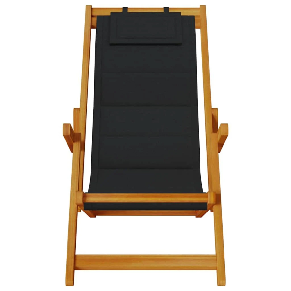 Eugene Wooden Folding Beach Chair With Black Fabric Seat