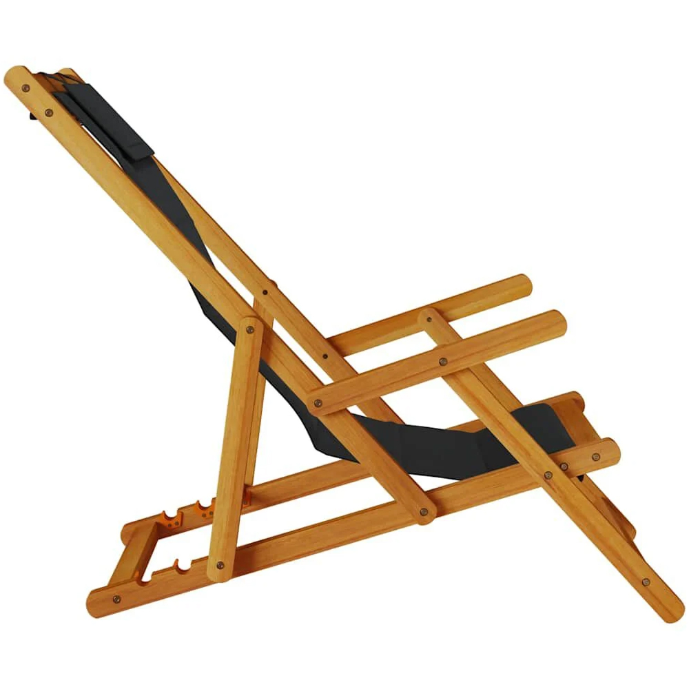 Eugene Wooden Folding Beach Chair With Black Fabric Seat