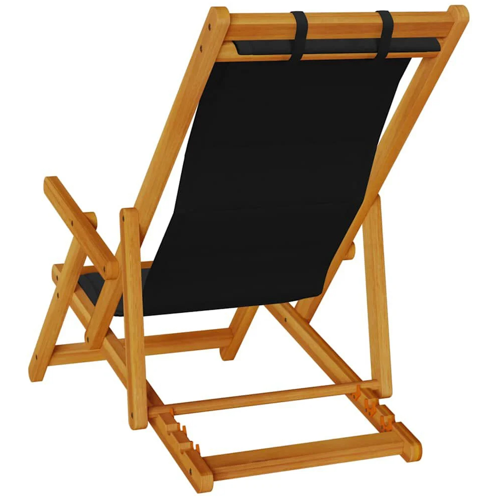 Eugene Wooden Folding Beach Chair With Black Fabric Seat