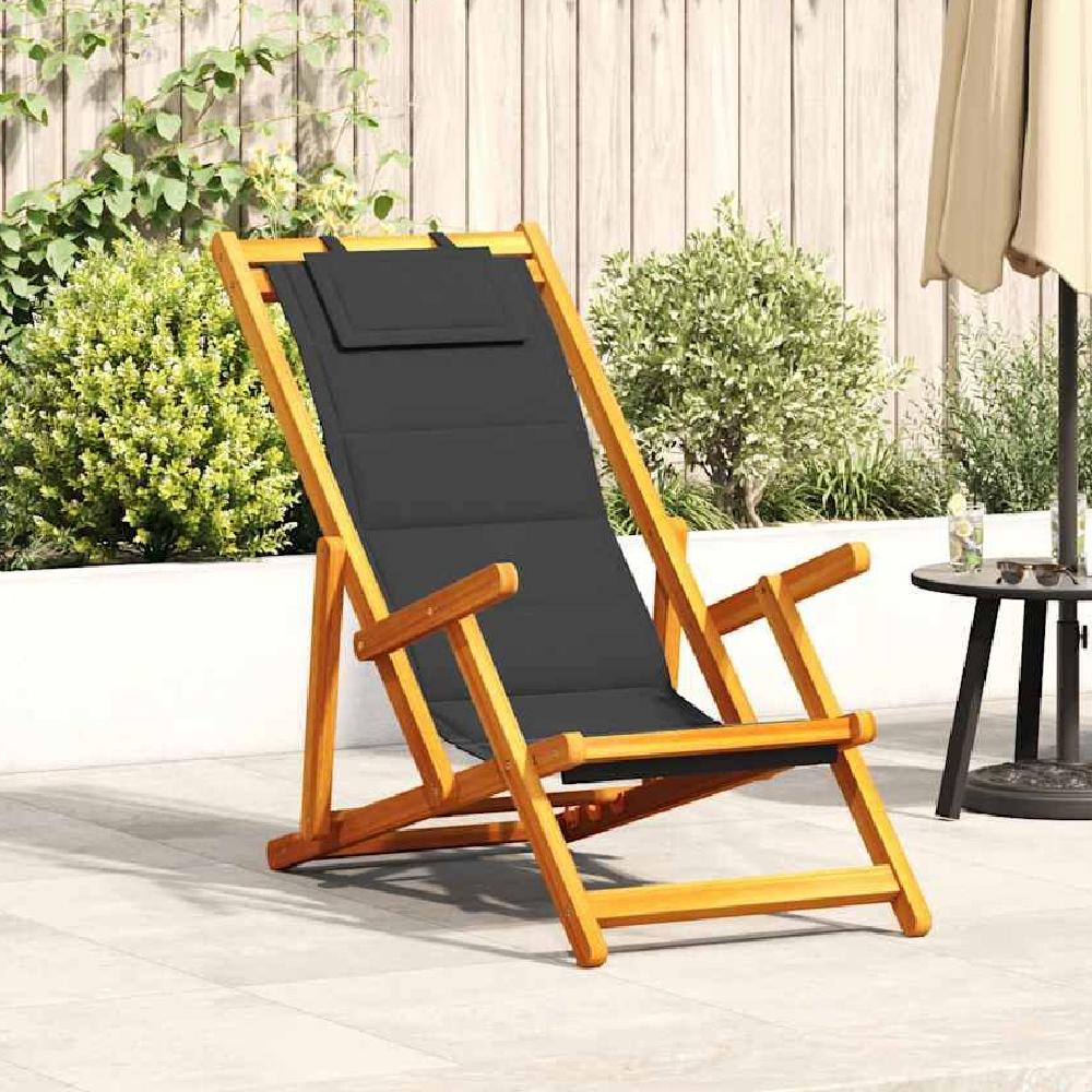 Product photograph of Eugene Wooden Folding Beach Chair With Black Fabric Seat from Furniture in Fashion