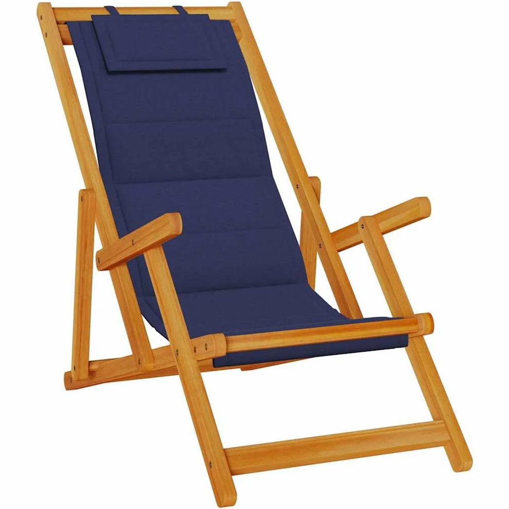 Eugene Wooden Folding Beach Chair With Blue Fabric Seat