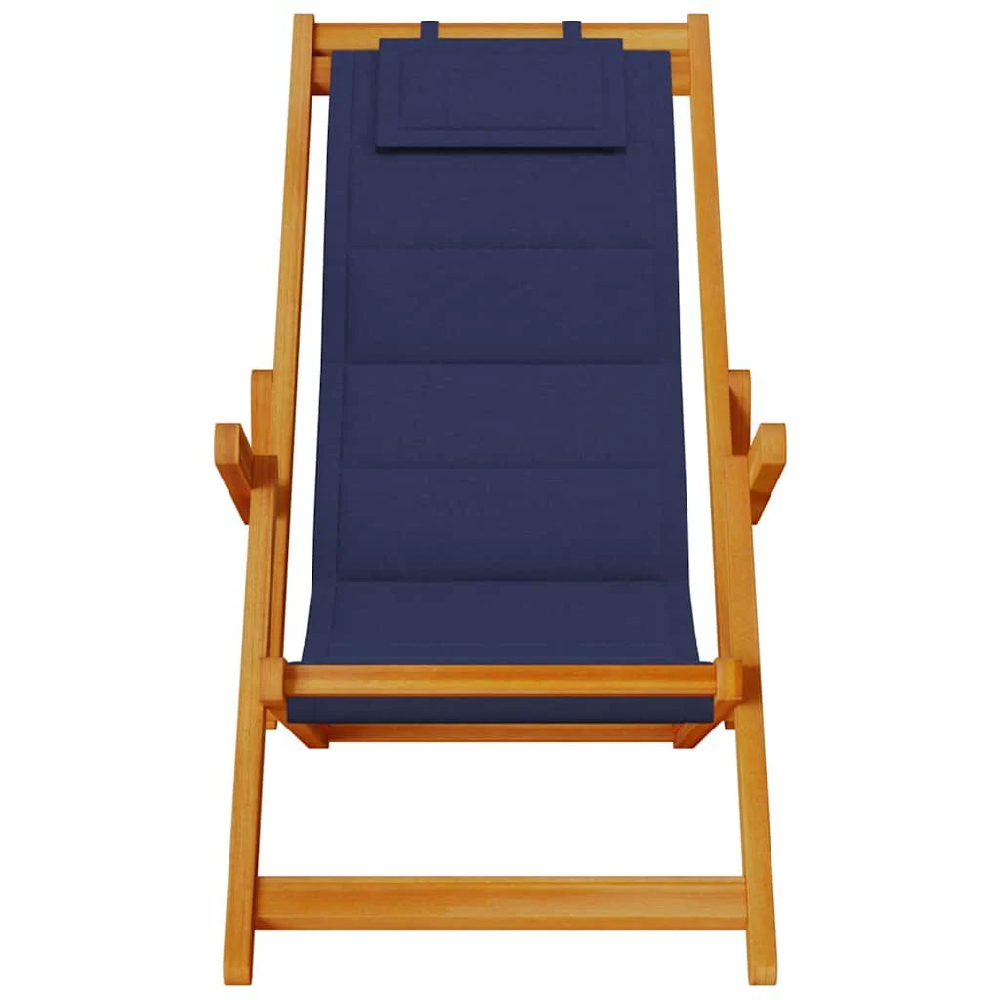 Eugene Wooden Folding Beach Chair With Blue Fabric Seat