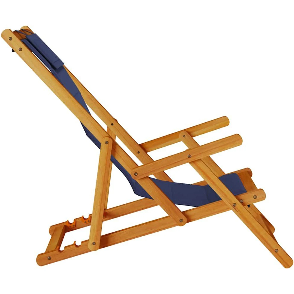 Eugene Wooden Folding Beach Chair With Blue Fabric Seat