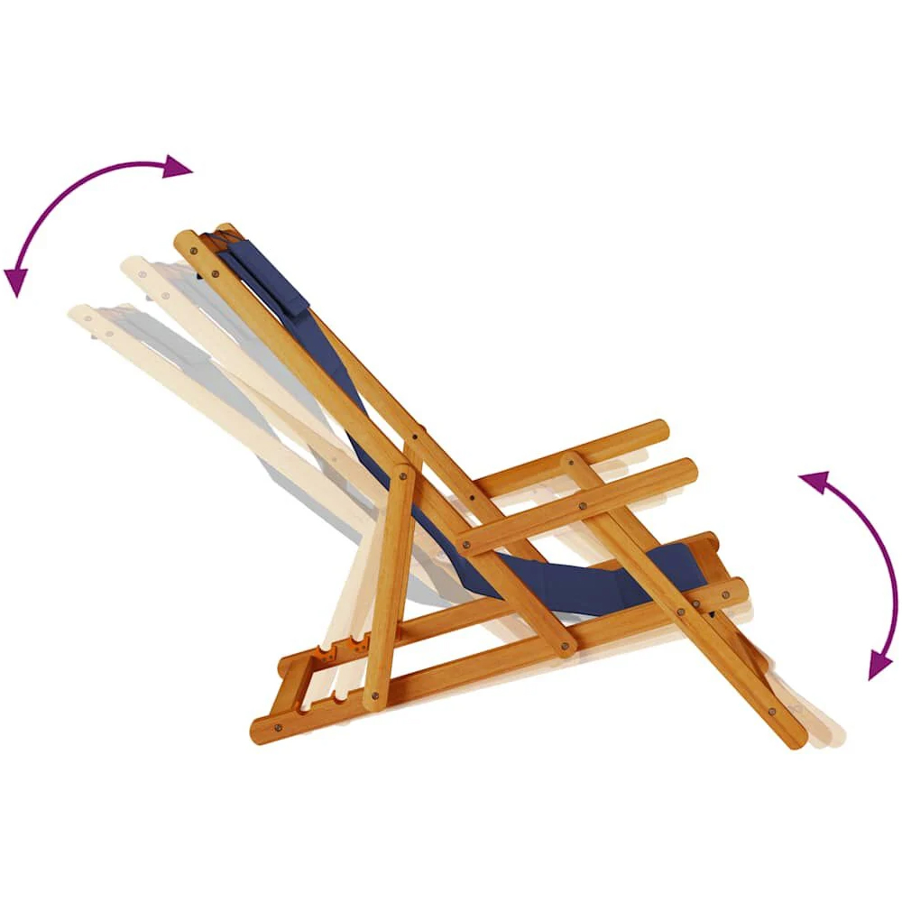 Eugene Wooden Folding Beach Chair With Blue Fabric Seat