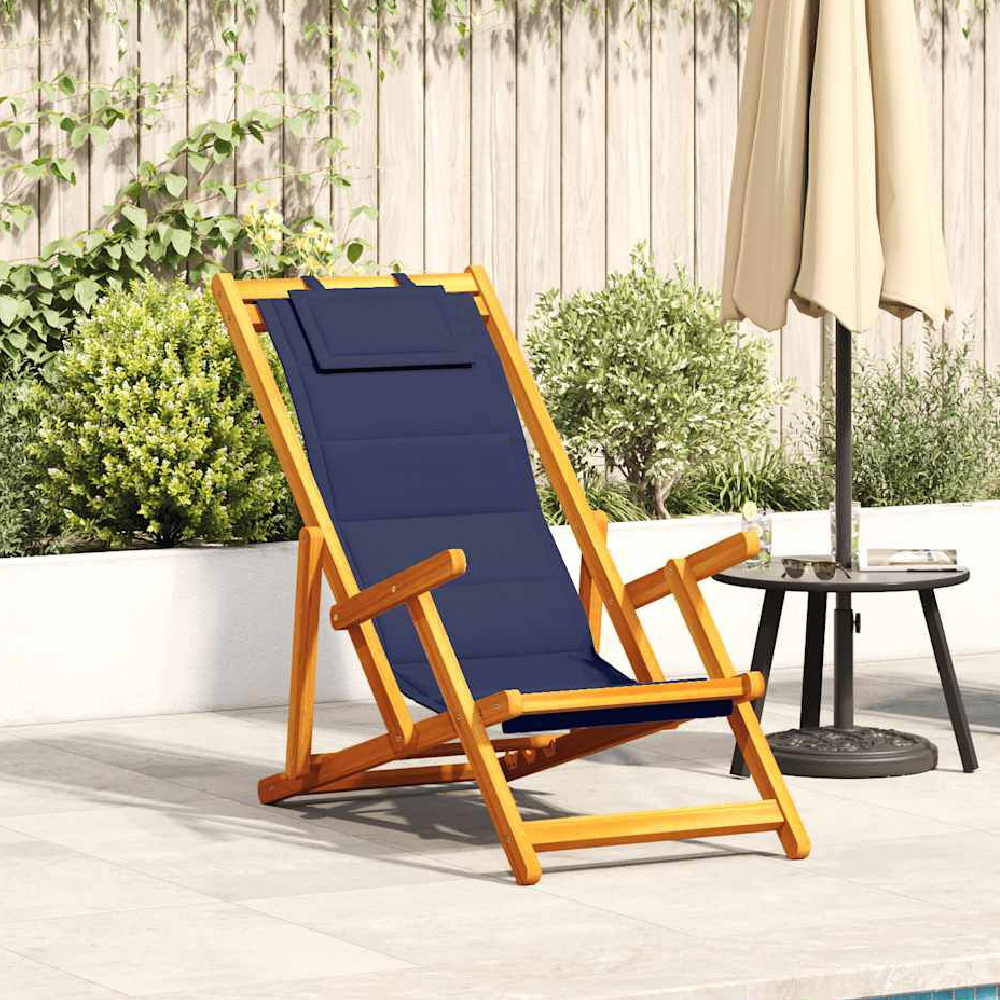 Product photograph of Eugene Wooden Folding Beach Chair With Blue Fabric Seat from Furniture in Fashion