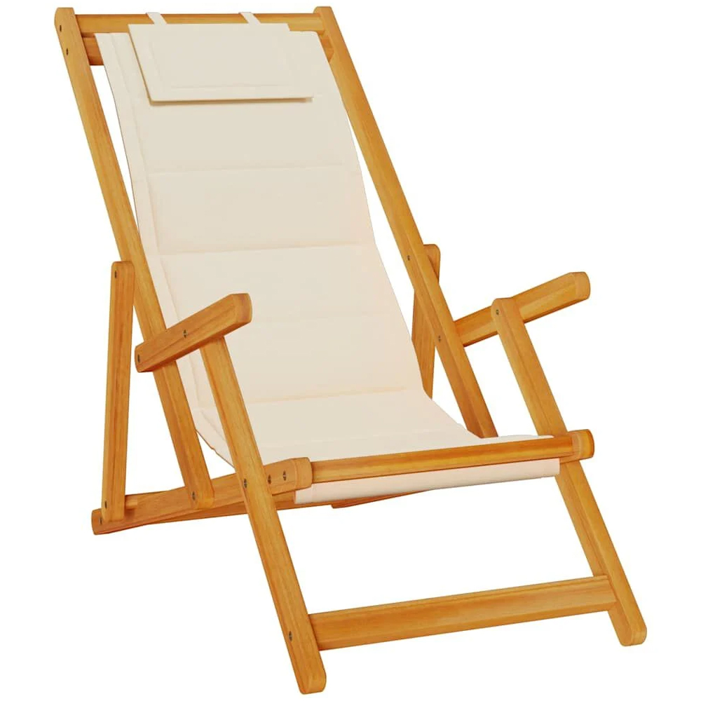 Eugene Wooden Folding Beach Chair With Cream Fabric Seat