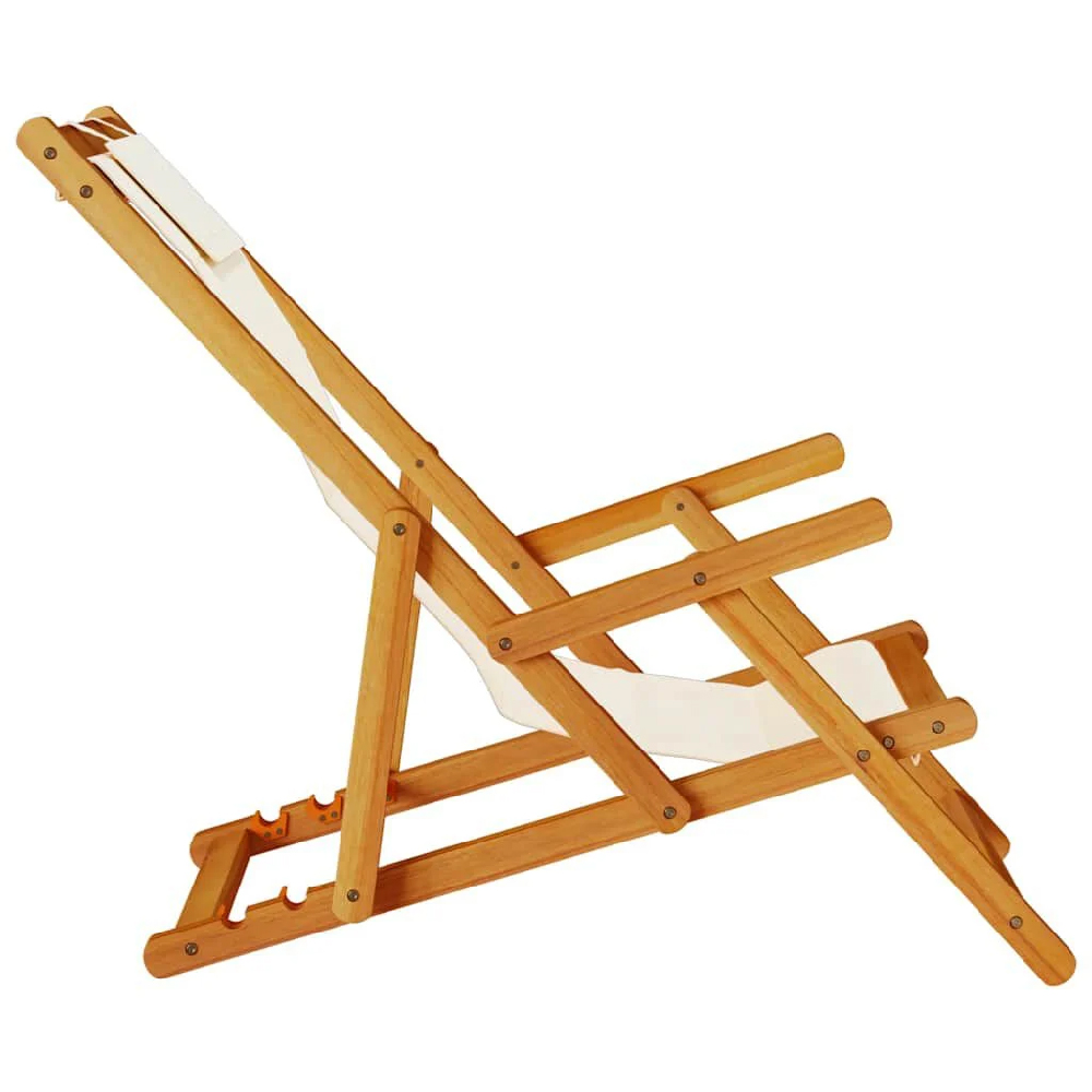 Eugene Wooden Folding Beach Chair With Cream Fabric Seat