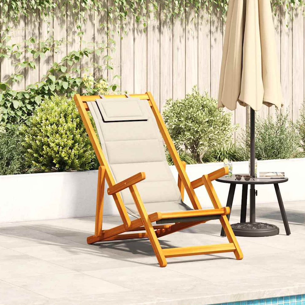 Product photograph of Eugene Wooden Folding Beach Chair With Cream Fabric Seat from Furniture in Fashion