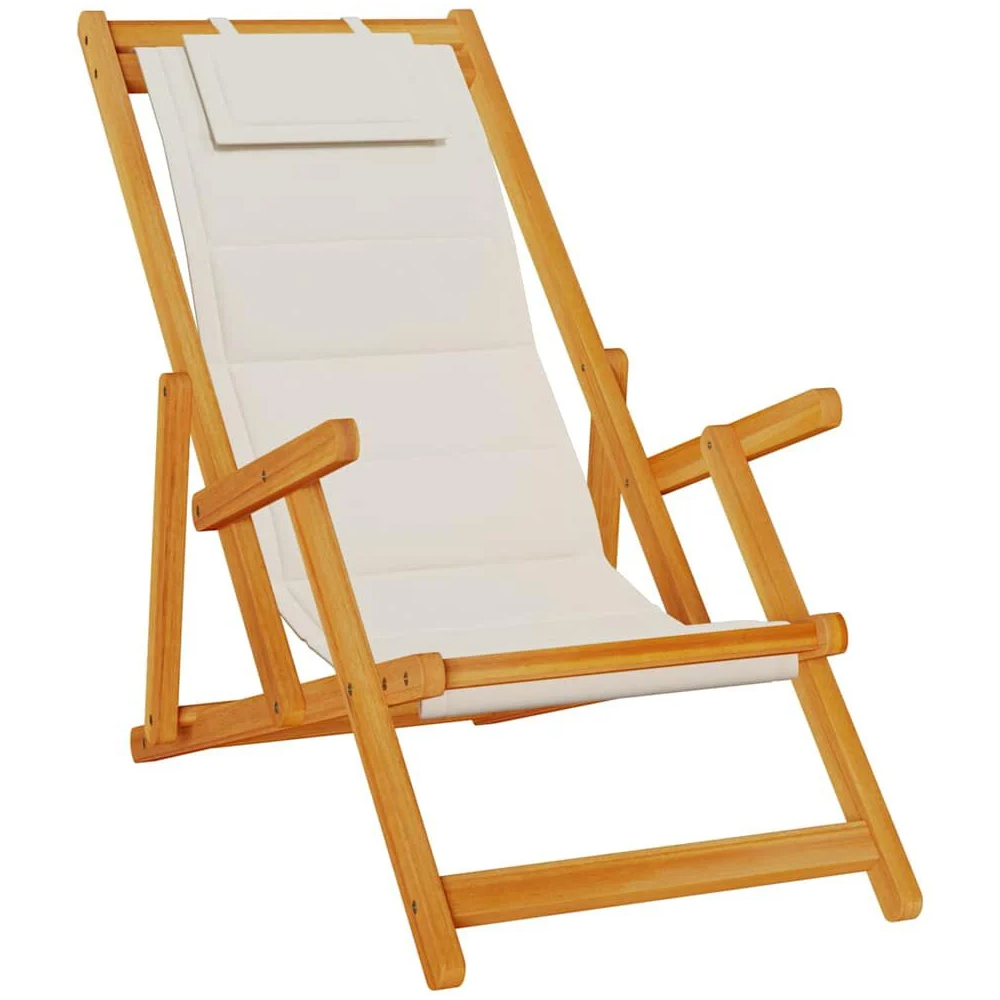 Eugene Wooden Folding Beach Chair With Light Grey Fabric Seat