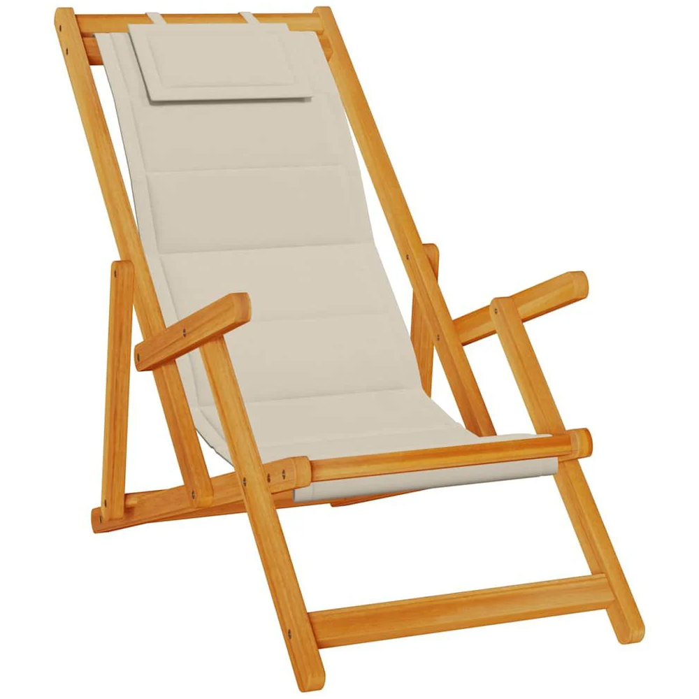 Eugene Wooden Folding Beach Chair With Taupe Fabric Seat
