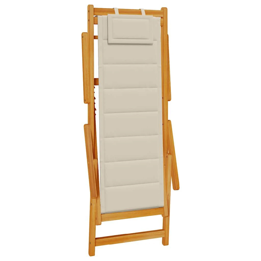 Eugene Wooden Folding Beach Chair With Taupe Fabric Seat
