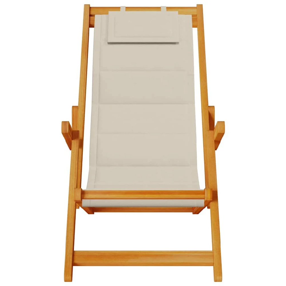 Eugene Wooden Folding Beach Chair With Taupe Fabric Seat