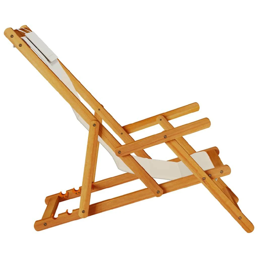 Eugene Wooden Folding Beach Chair With Taupe Fabric Seat