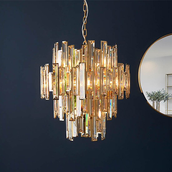 Product photograph of Eureka 12 Lights Crystal Glass Ceiling Pendant Light In Gold from Furniture in Fashion