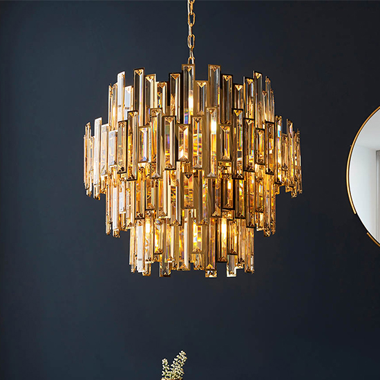 Product photograph of Eureka 15 Lights Crystal Glass Ceiling Pendant Light In Gold from Furniture in Fashion