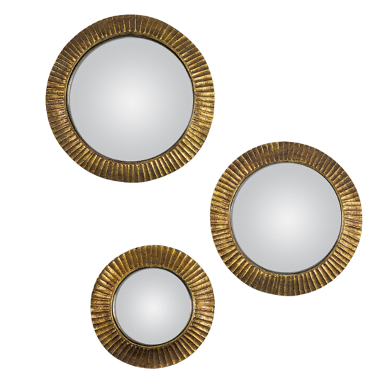 Eureka Convex Set Of 3 Wall Mirror In Bronze Polyresin Frame