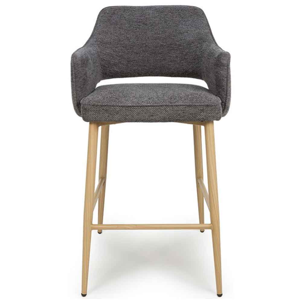 Eureka Dark Grey Fabric Bar Chairs with Oak Legs in Pair