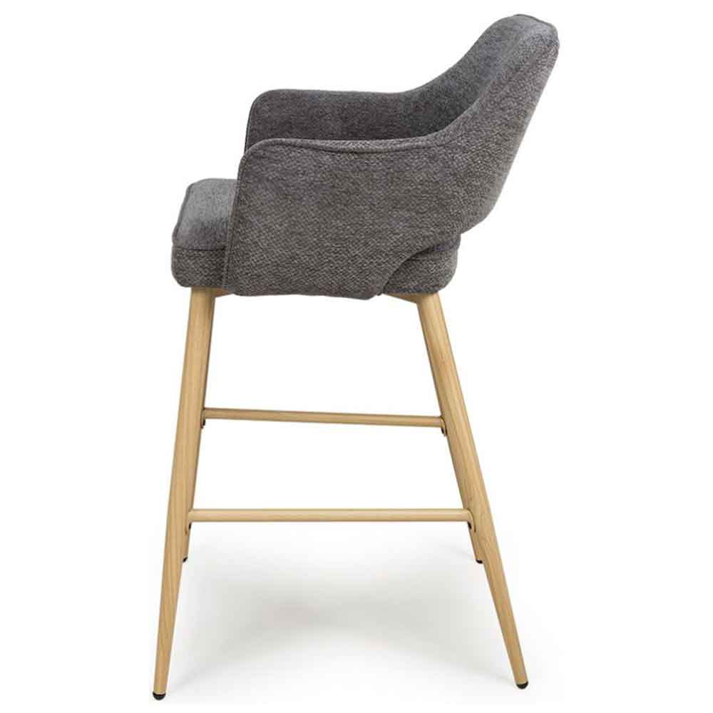 Eureka Dark Grey Fabric Bar Chairs with Oak Legs in Pair