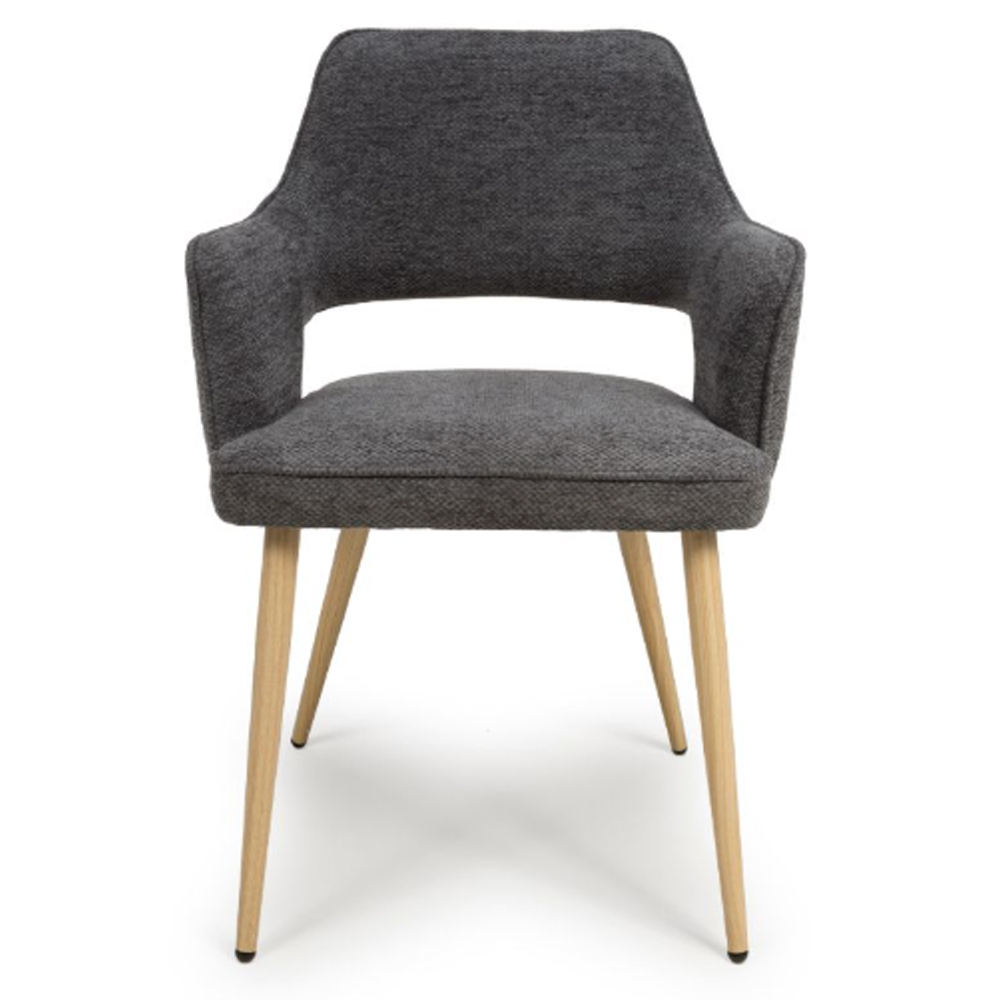 Eureka Dark Grey Fabric Dining Chairs With Oak Legs In Pair