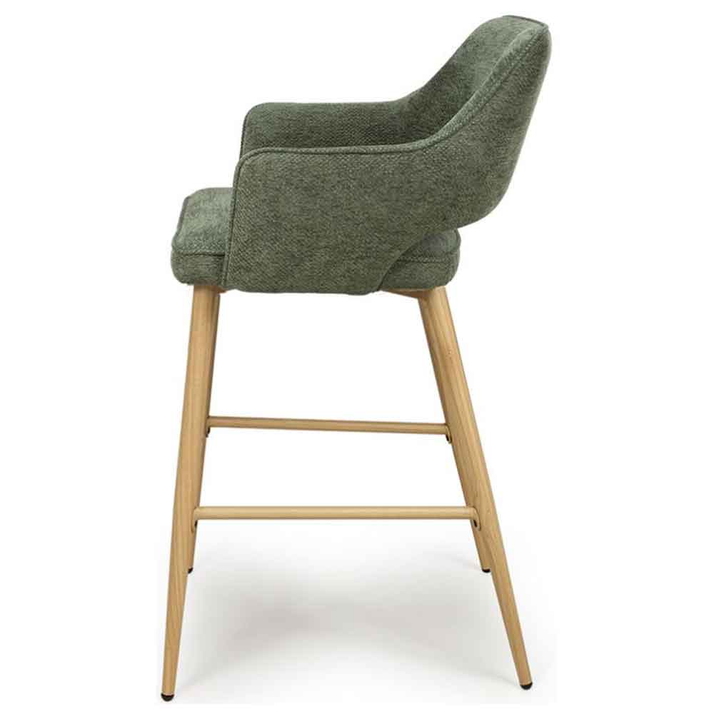 Eureka Green Fabric Bar Chairs with Oak Legs in Pair