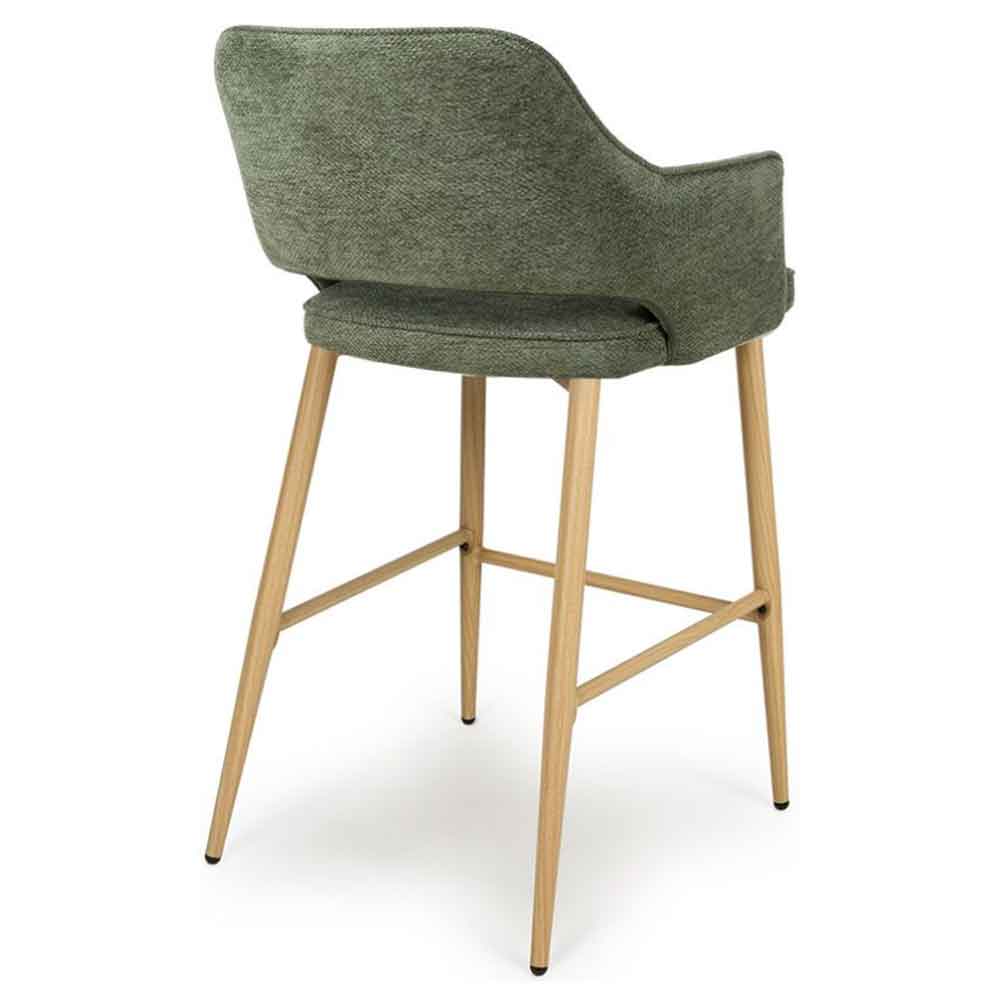 Eureka Green Fabric Bar Chairs with Oak Legs in Pair
