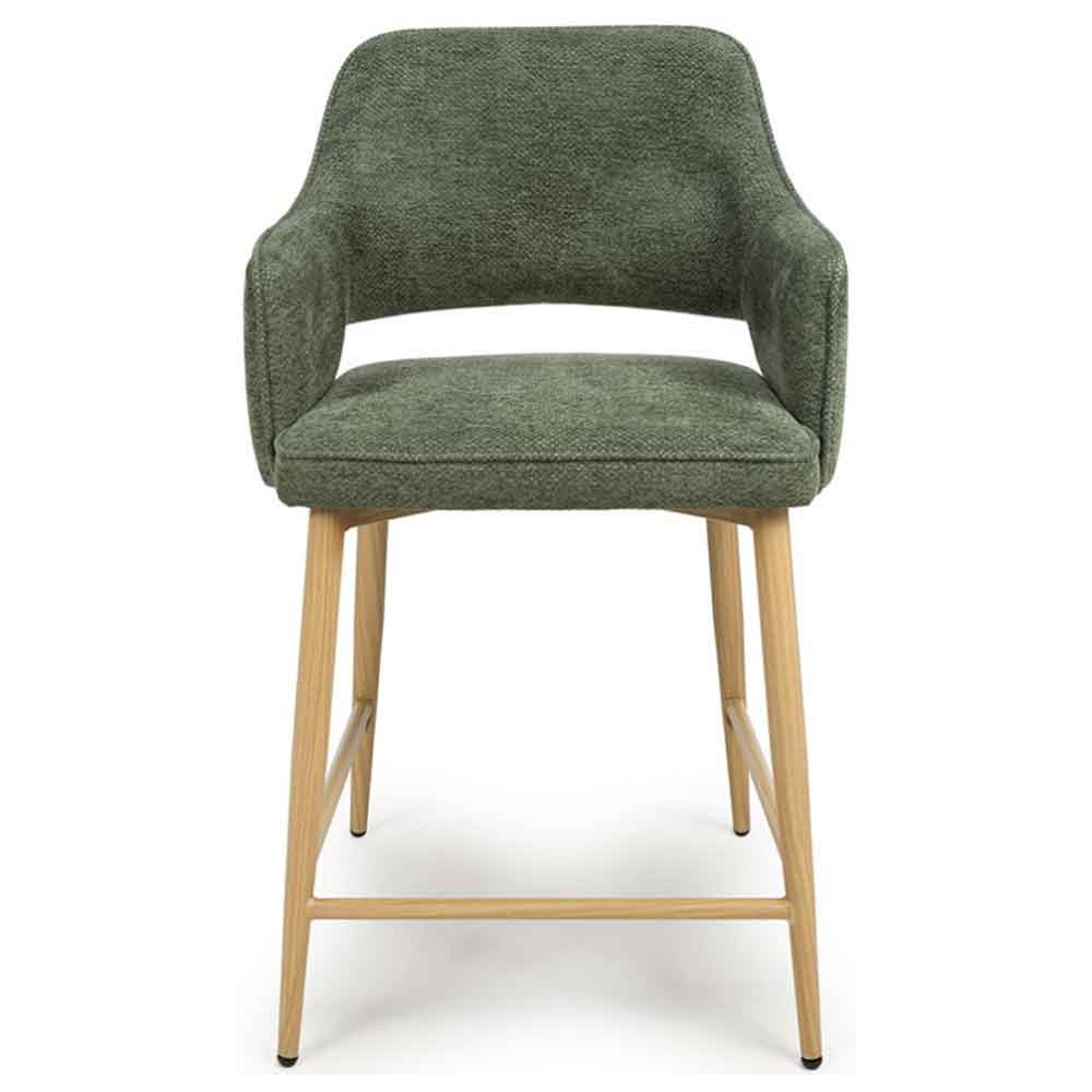 Eureka Green Fabric Counter Bar Chairs with Oak Legs in Pair