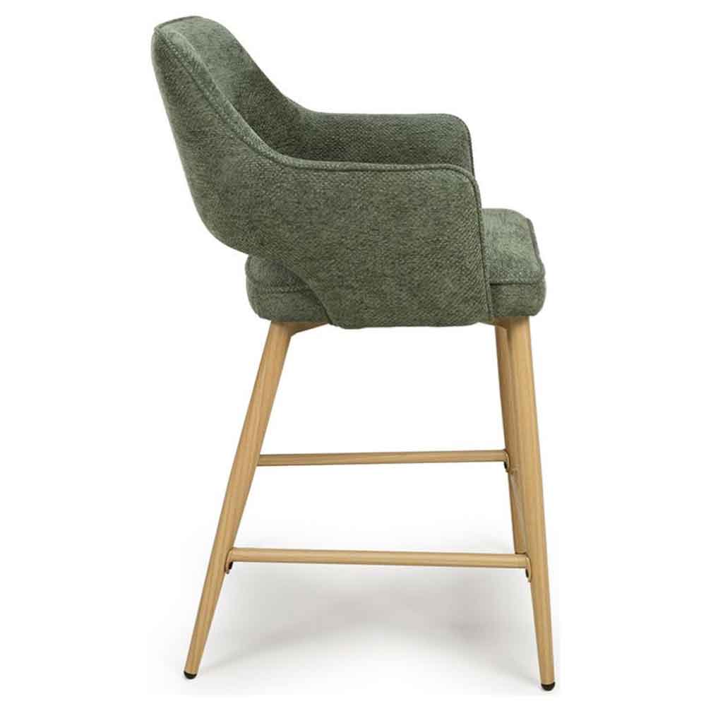 Eureka Green Fabric Counter Bar Chairs with Oak Legs in Pair