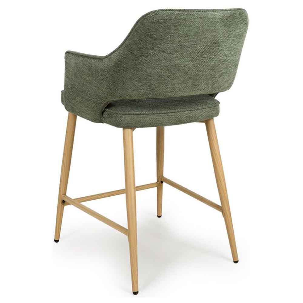 Eureka Green Fabric Counter Bar Chairs with Oak Legs in Pair