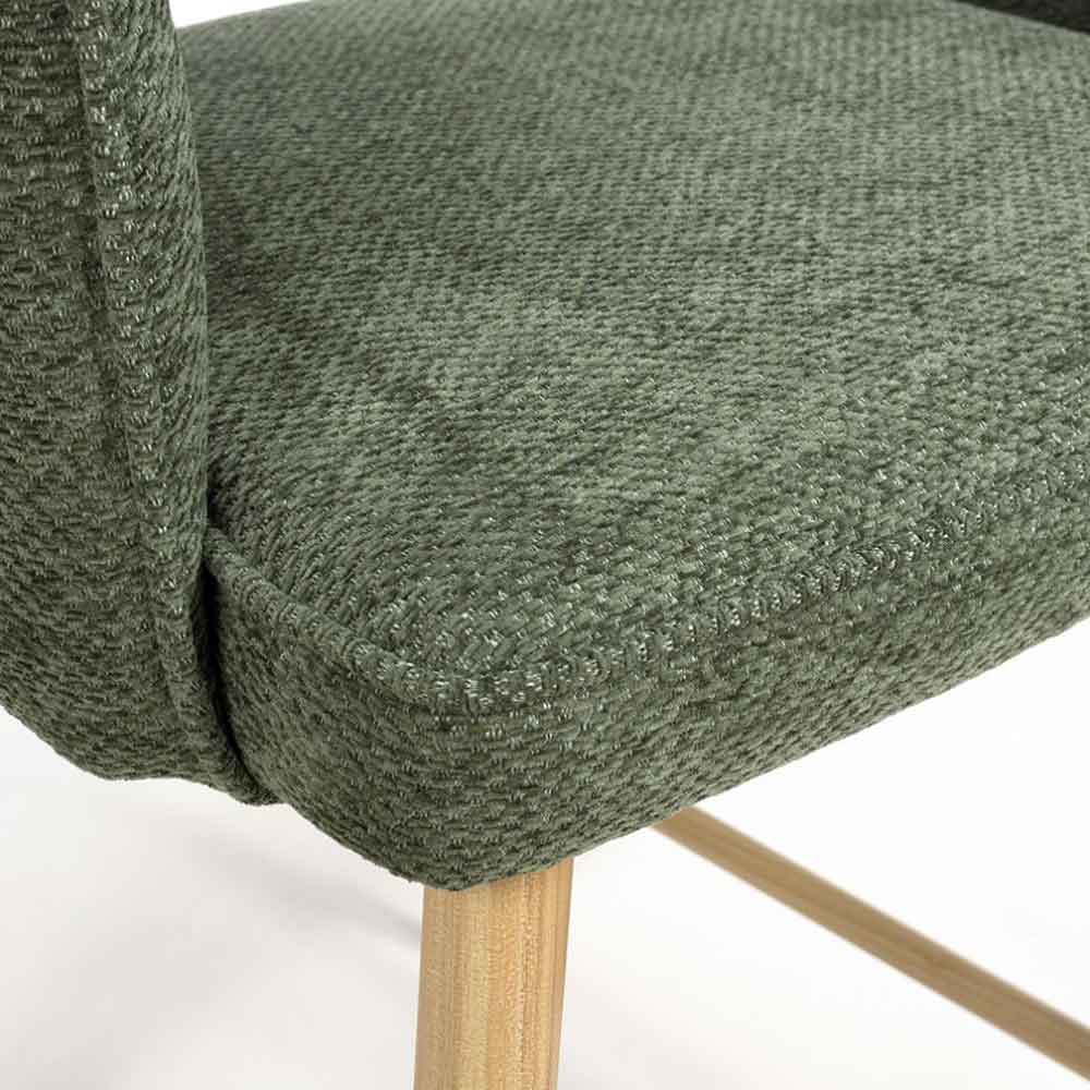 Eureka Green Fabric Counter Bar Chairs with Oak Legs in Pair
