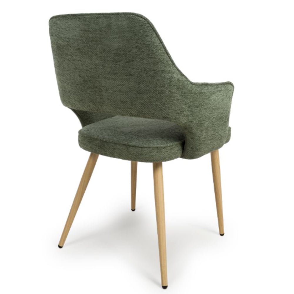 Eureka Green Fabric Dining Chairs With Oak Legs In Pair