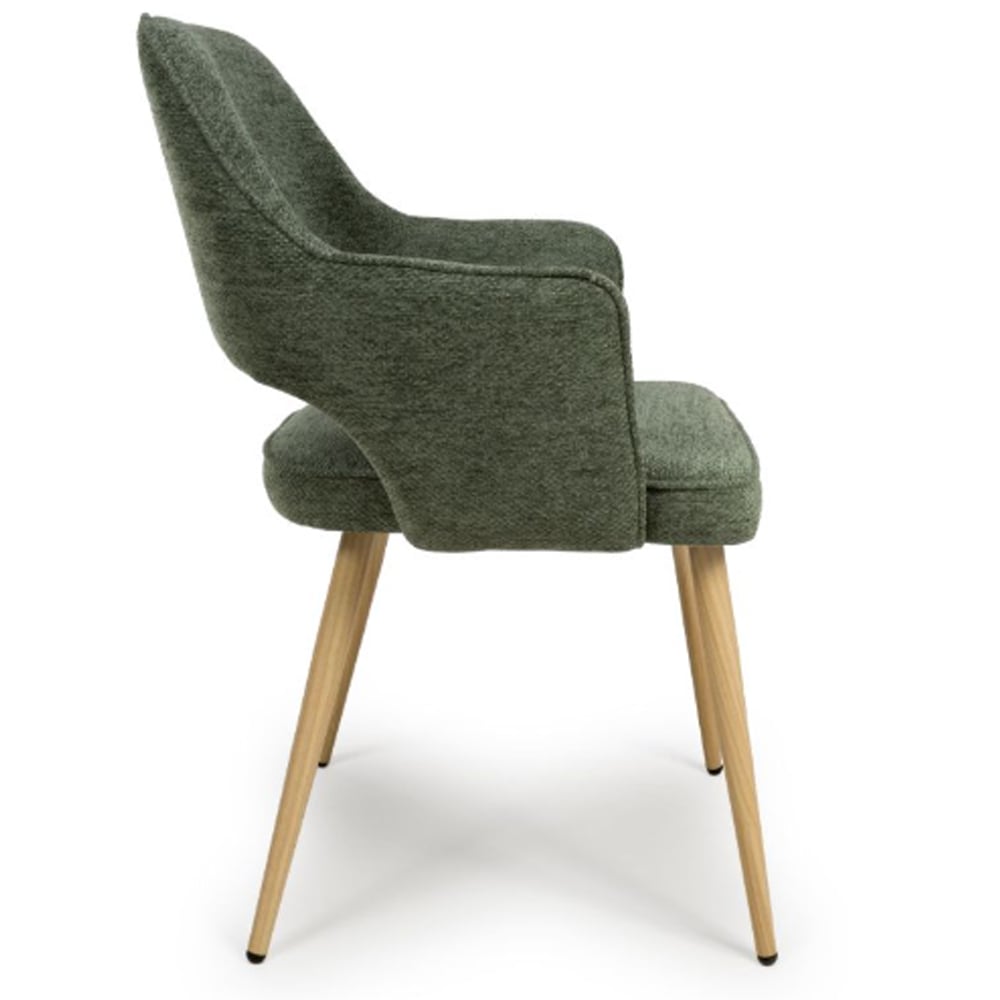 Eureka Green Fabric Dining Chairs With Oak Legs In Pair