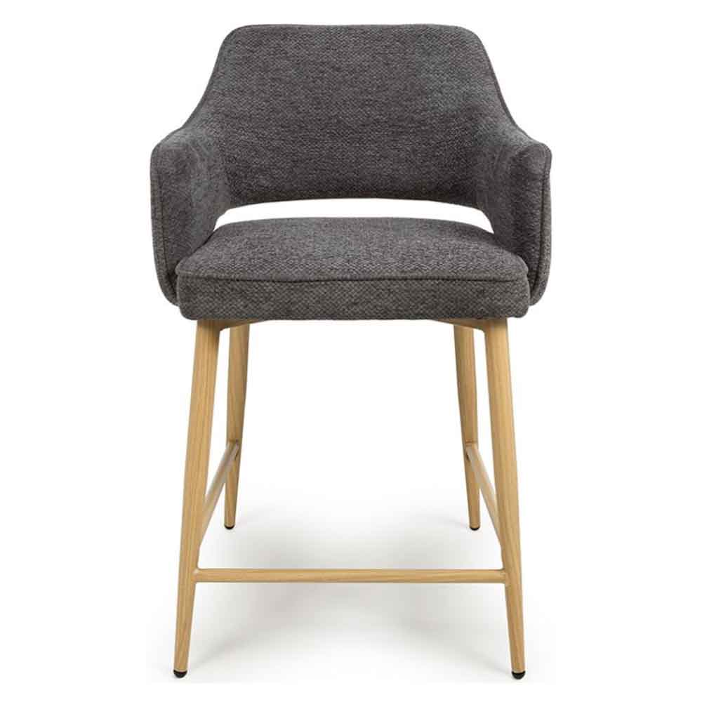 Eureka Grey Fabric Counter Bar Chairs with Oak Legs in Pair