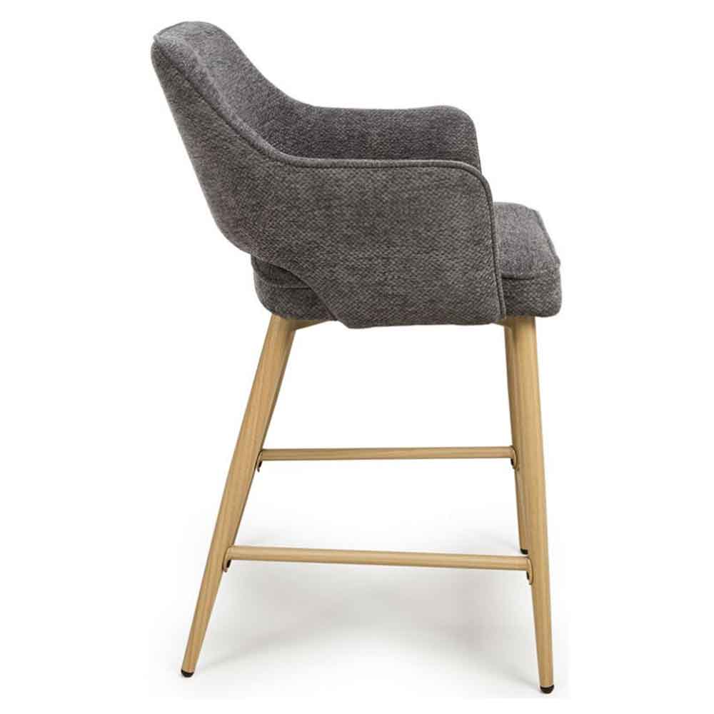 Eureka Grey Fabric Counter Bar Chairs with Oak Legs in Pair