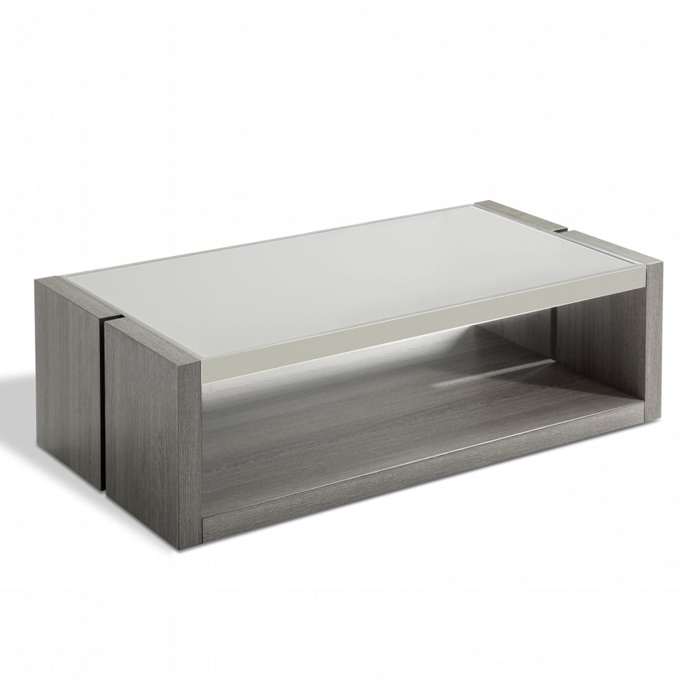 Eureka Grey Glass Coffee Table With Smokey Grey Wooden Base