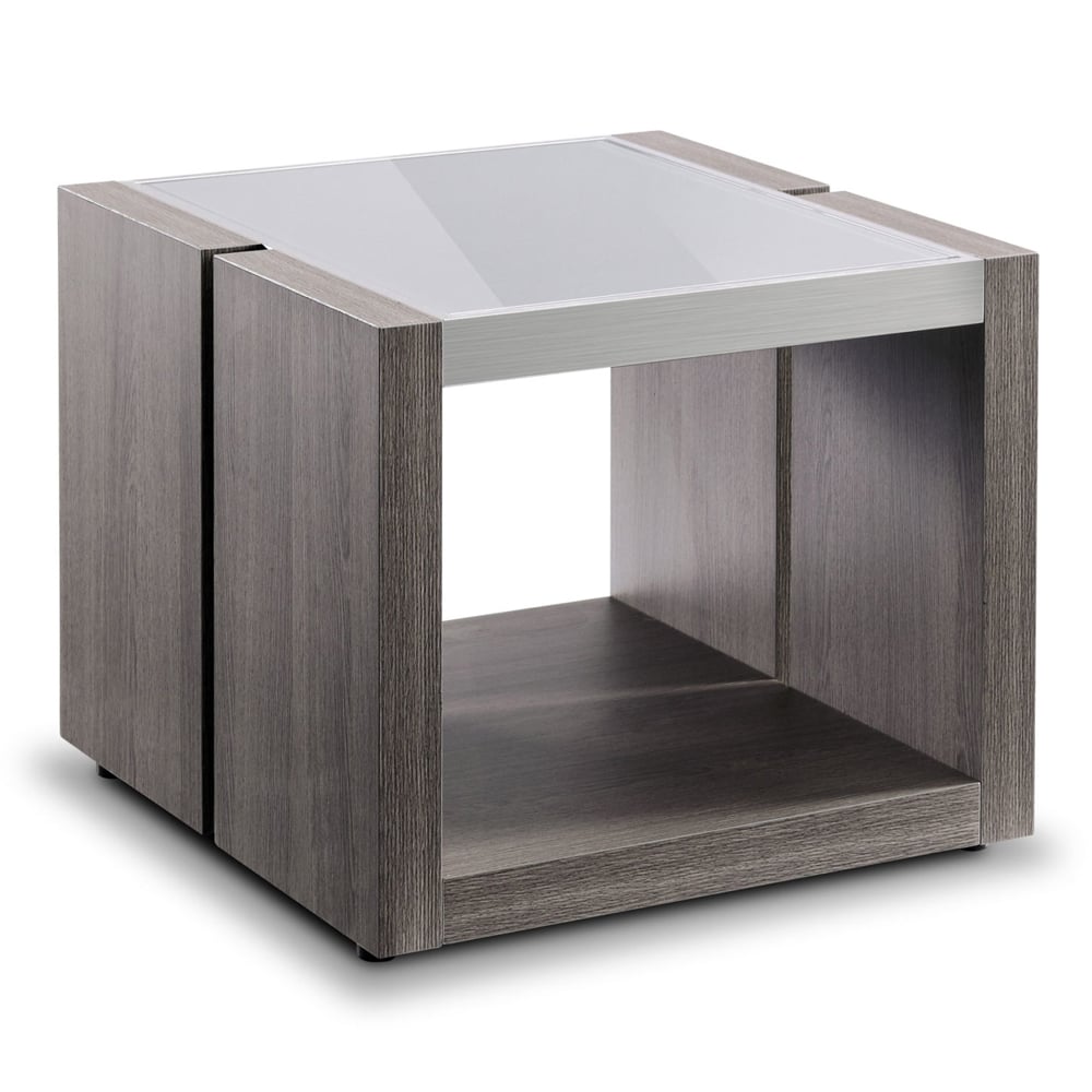 Eureka Grey Glass End Table With Smokey Grey Wooden Base