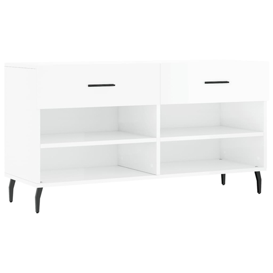 Eureka High Gloss Shoe Storage Bench 2 Drawers In White