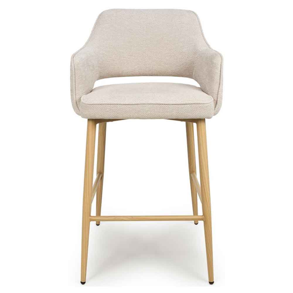 Eureka Natural Fabric Bar Chairs with Oak Legs in Pair