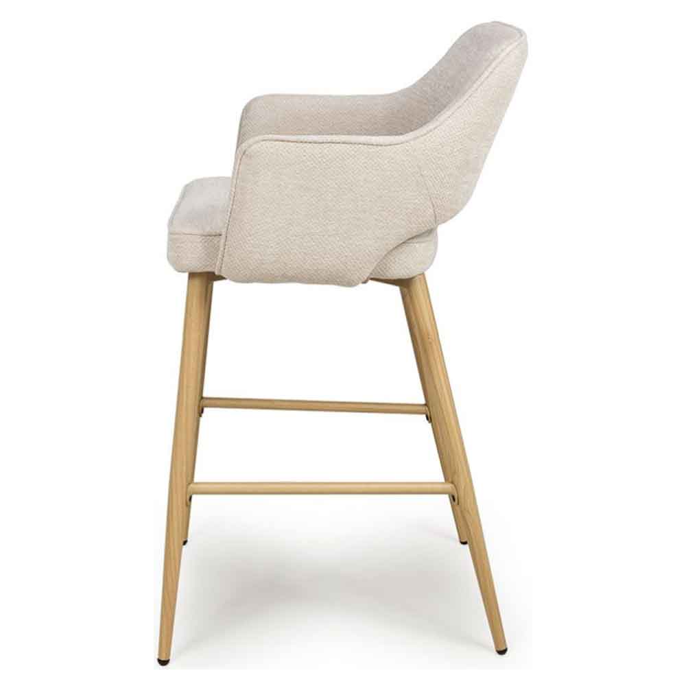 Eureka Natural Fabric Bar Chairs with Oak Legs in Pair